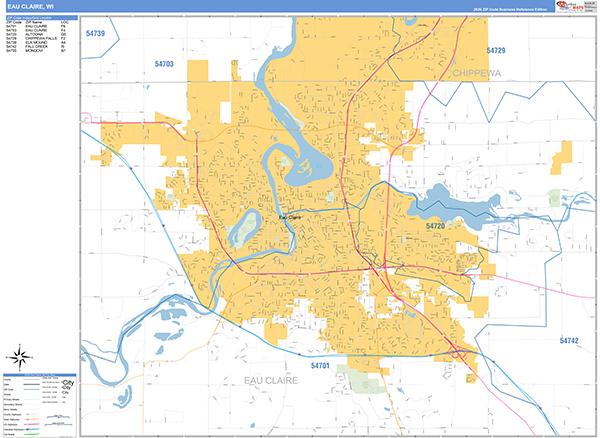 Eau Claire Zip Code Wall Map